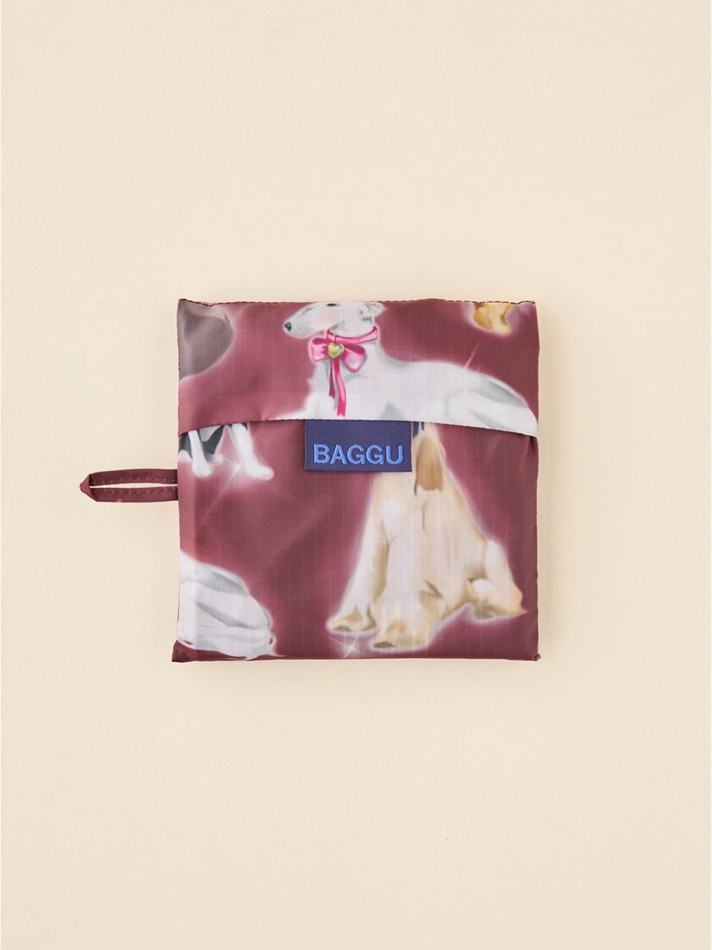 BAGGU Standard Reusable Tote Fancy Dogs Print Burgundy and Puppies NWT! - Picture 2 of 3